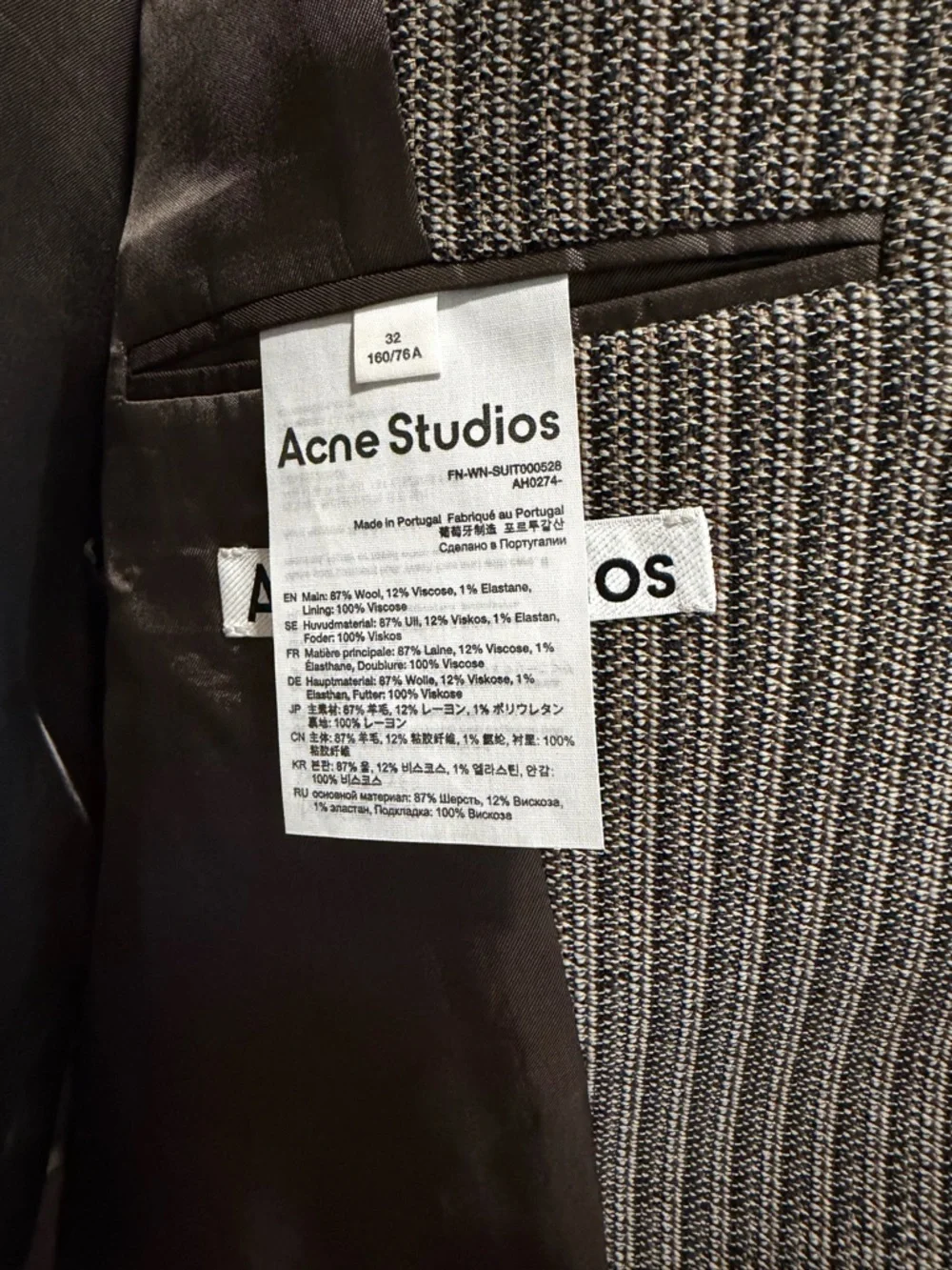 Acne Studios Multi Taupe Pinstripe Wool Blazer EU 32 / US 0 - Picture 5 of 7